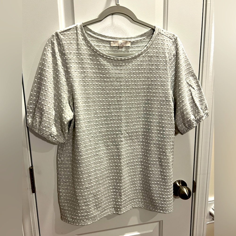 Loft Light Gray Top with White Stitching Detail
